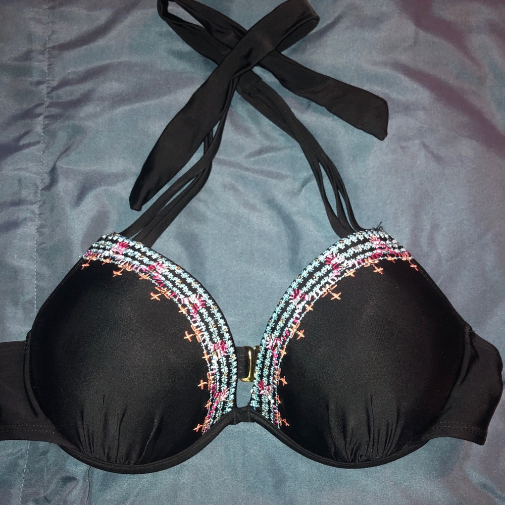 Large Super Push Up Black Bikini Top